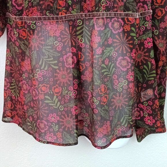 Apt 9 sheer floral long-sleeve velvet trim boho top sz L - Picture 4 of 13